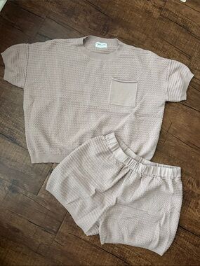 First Love waffle knit matching short set